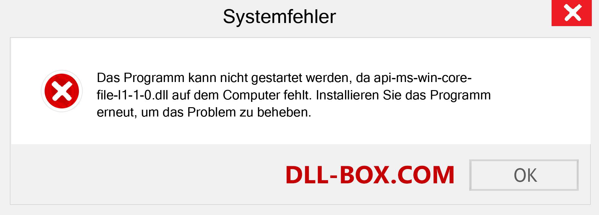 api-ms-win-core-file-l1-1-0.dll-Datei fehlt?. Download für Windows 7, 8, 10 - Fix api-ms-win-core-file-l1-1-0 dll Missing Error unter Windows, Fotos, Bildern